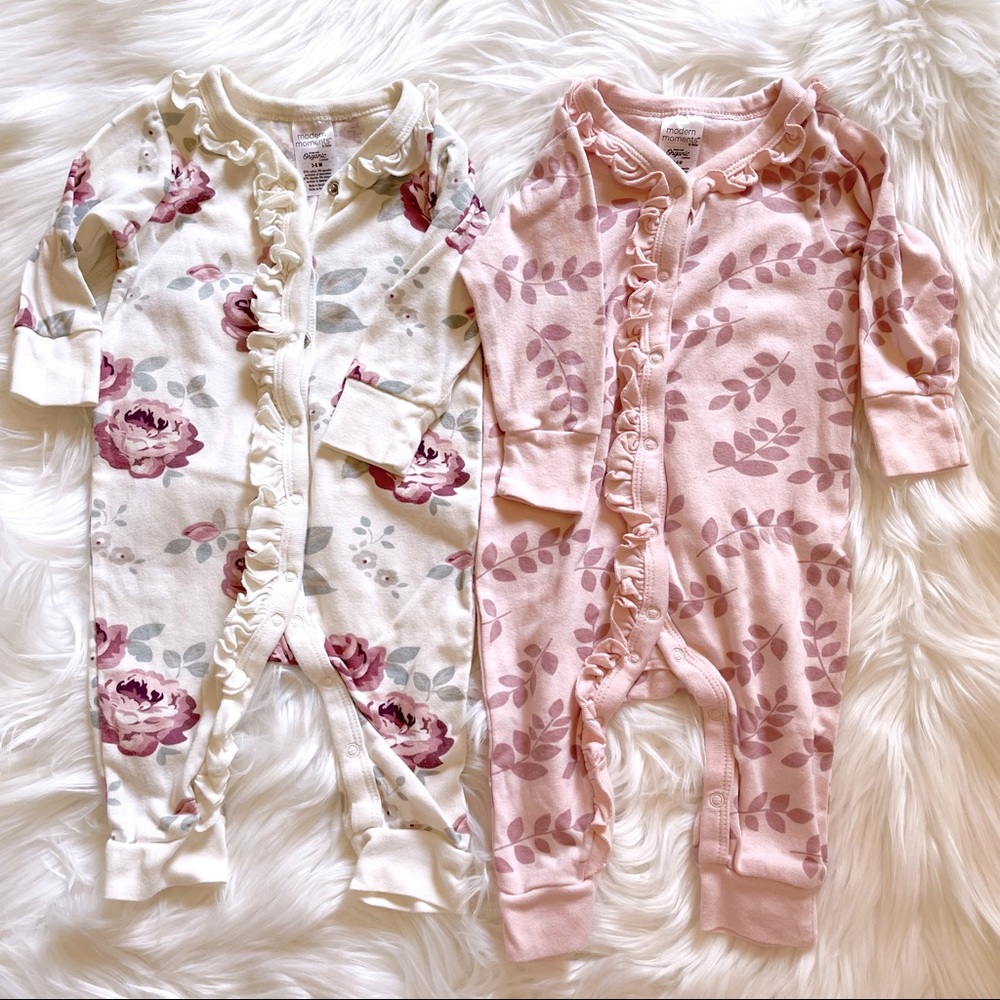 2 Organic Footless Sleepers, Sz 3-6 Mo